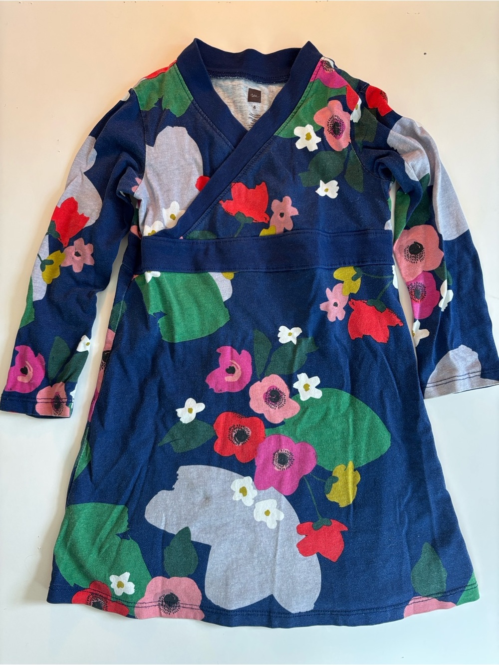 Tea Collection Navy Floral Wrap Dress with Multicolor Blooms